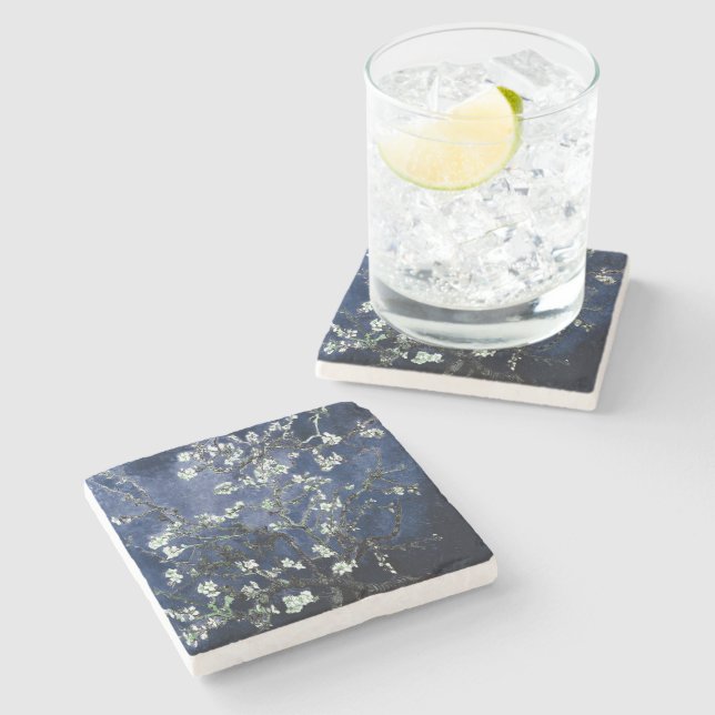 Posavasos De Piedra Van Gogh Almond Blossoms Midnight Blue (Lateral)