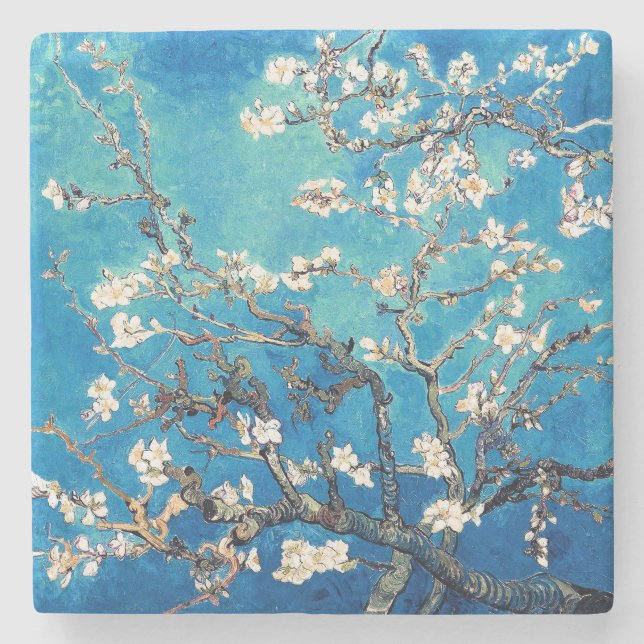 Posavasos De Piedra Van Gogh Almond Blossoms turquesa brillante (Anverso)