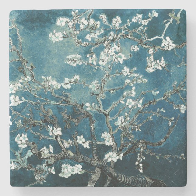 Posavasos De Piedra Van Gogh Almond Blossoms : Verde azulado oscuro (Anverso)