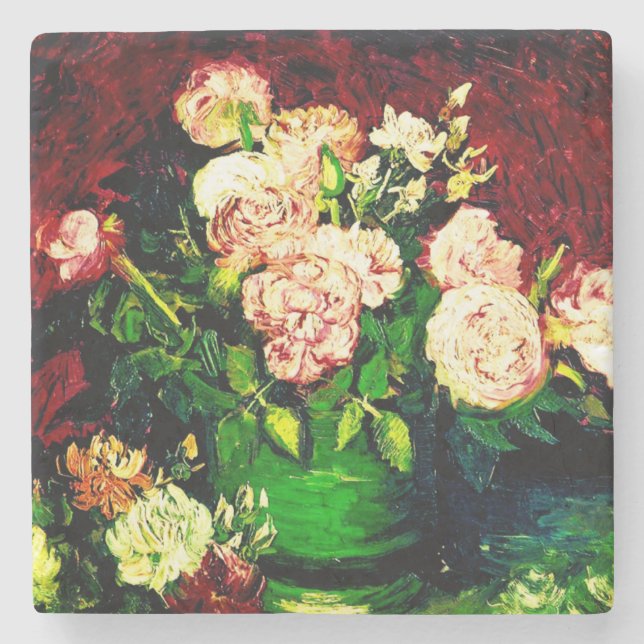 Posavasos De Piedra Van Gogh Peonies y Rosas (Anverso)