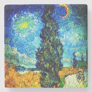 Posavasos De Piedra Van Gogh Road with Cypress and Star