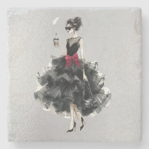 Posavasos De Piedra Vaso de Glam Negro, Bow Rojo, Sombras