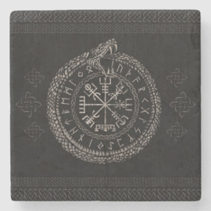 Posavasos De Piedra Vegvisir con Ouroboros y las runas