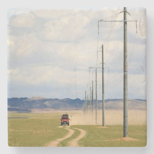 Posavasos De Piedra Vehículos 4X4 En Dirt Road, Desierto De Gobi (Anverso)