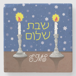 Posavasos De Piedra Velas de Shabbat Shalom con estrellas