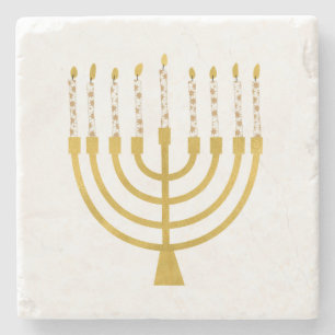 Posavasos De Piedra Velas festivas Menorah Hanukkah Elegant Minimal