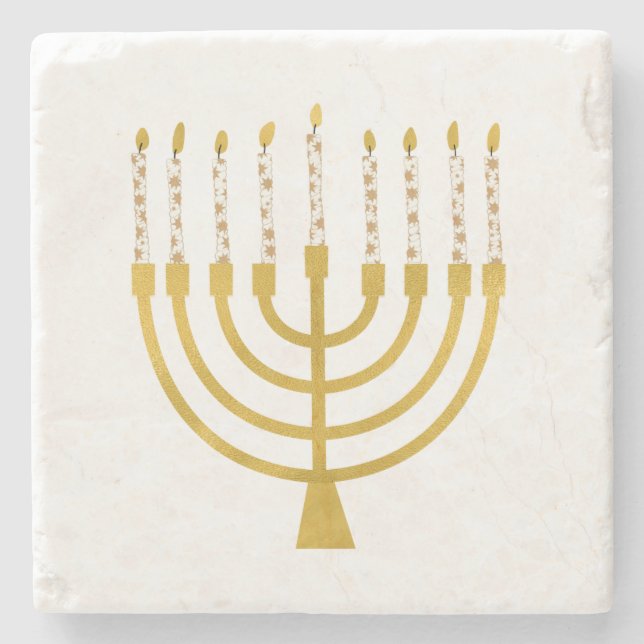 Posavasos De Piedra Velas festivas Menorah Hanukkah Elegant Minimal (Anverso)