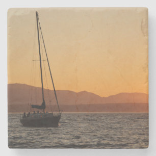 Posavasos De Piedra Velero al atardecer en el Puget Sound