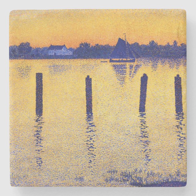 Posavasos De Piedra Veleros sobre el río Scheldt (Bélgica) (Anverso)