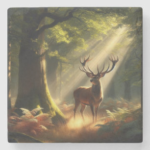 Posavasos De Piedra Venado en el bosque matutino