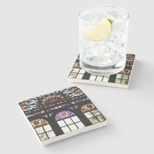 Posavasos De Piedra Ventana de vidrio manchado colorido