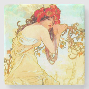 Posavasos De Piedra Verano de Art Nouveau de Alphonse Mucha