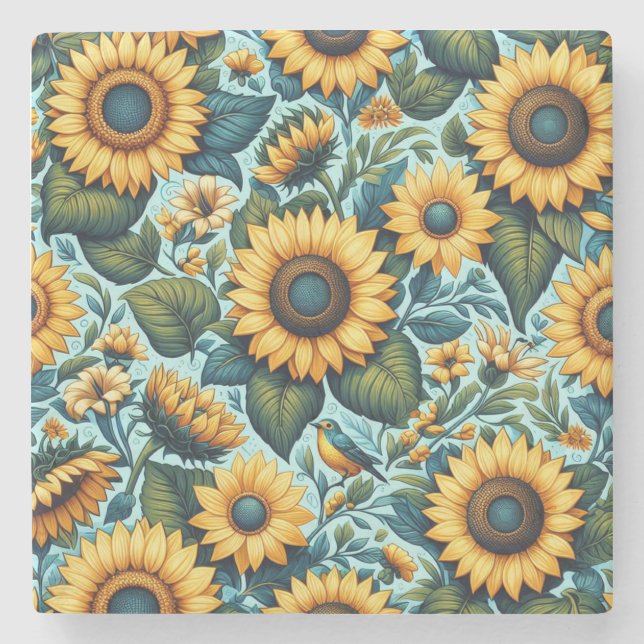Posavasos De Piedra Verano/girasol/ave (Anverso)