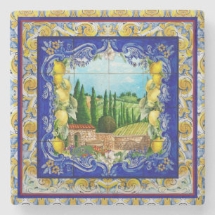 Posavasos De Piedra verano italiano Majolica azulejos azul cítricos