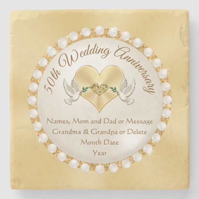 Posavasos De Piedra Verdaderos castaños personalizados 50 años (Anverso)