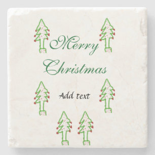 Posavasos De Piedra Verde árbol de navidad rojo cereza alegría Navidad