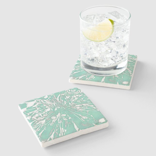 Posavasos De Piedra Verde azulada Peony Stone Coaster (Lateral)