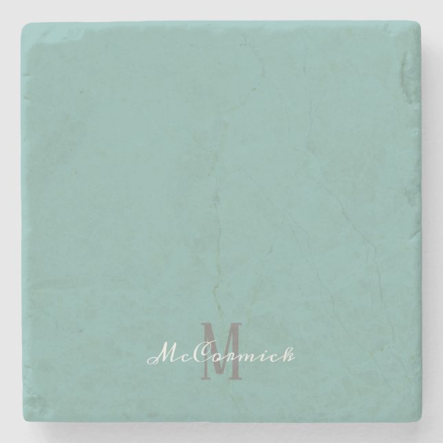 Posavasos De Piedra Verde azulado Blue Modern Script Girly Monograma N (Anverso)