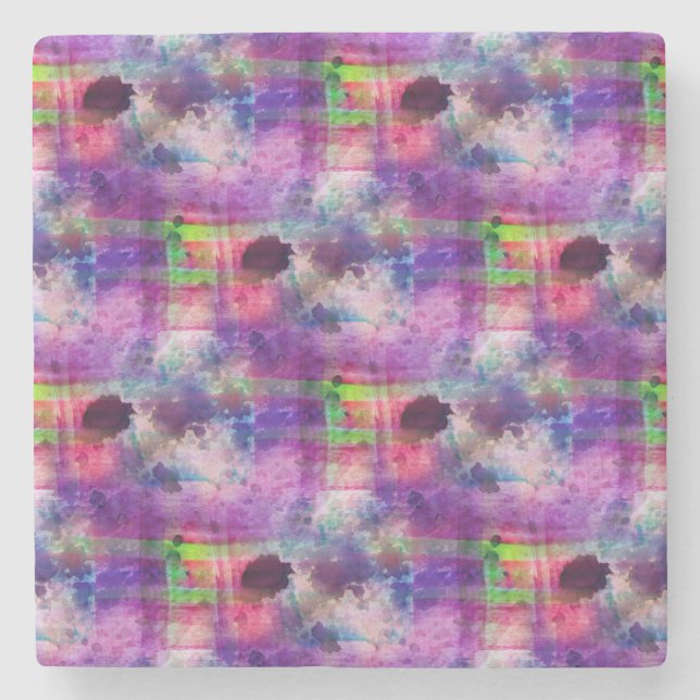 Posavasos De Piedra Verde del diseño, acuarela púrpura de la textura (Anverso)