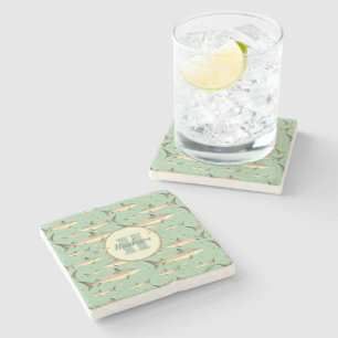 Posavasos De Piedra verde mar Nombre y color de agua Monograma Tibur