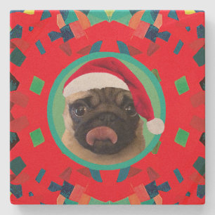 Posavasos De Piedra Verde Rojo De Vacaciones Foto De Tu Perro-Añadir N