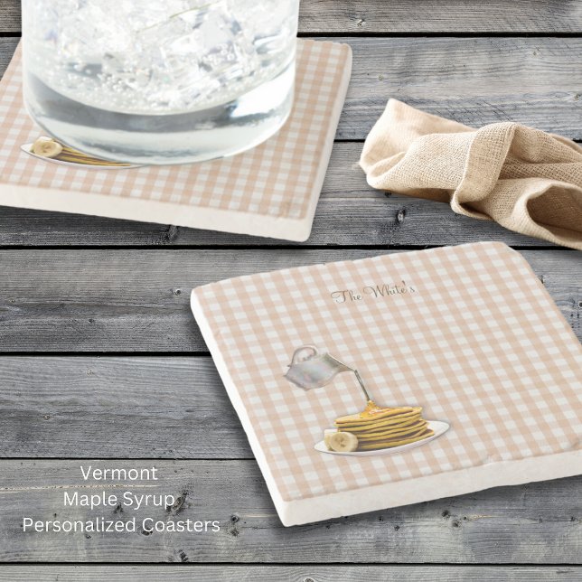 Posavasos De Piedra Vermont Maple Syrup Gingham Stone Coaster (Vermont Maple Syrup Coasters)
