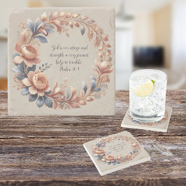 Posavasos De Piedra Versículo Bíblico Personalizable de Melocotón y Az