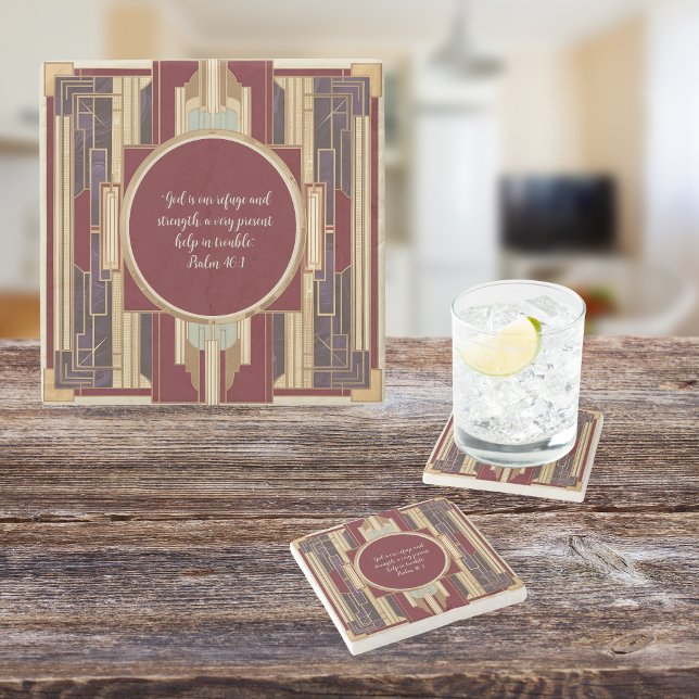 Posavasos De Piedra Versículo de la Biblia personalizable Art Deco (Subido por el creador)