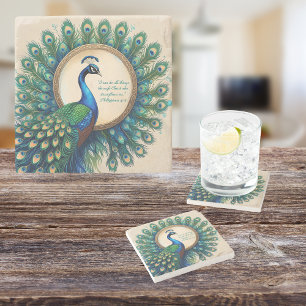 Posavasos De Piedra Verso de la Biblia de la Bloom Celestial del Pavo 