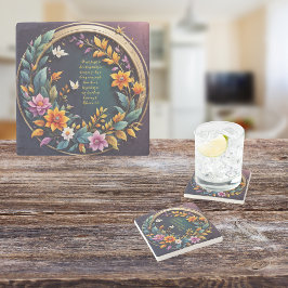 Posavasos De Piedra Verso personalizable floral con fondo oscuro