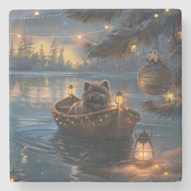 Posavasos De Piedra Viaje de los Navidades festivos Affenpinscher (Anverso)