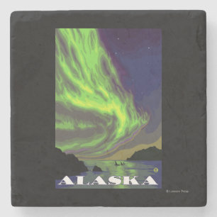 Posavasos De Piedra Viaje del vintage de la aurora boreal y de las