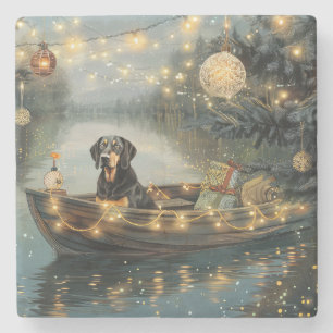 Posavasos De Piedra Viaje Festivo de Navidad del Bluetick Coonhound