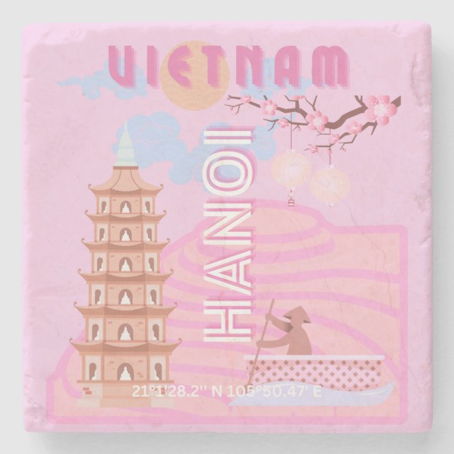 Posavasos De Piedra Viajes de Vietnam, rosa (Anverso)