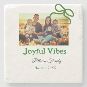 Posavasos De Piedra Vibes alegres de la proa verde añaden el nombre de
