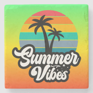 Posavasos De Piedra Vibraciones de Verano con Diseño de Palmeras