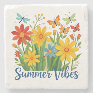 Posavasos De Piedra Vibraciones de Verano Floral con Mariposas