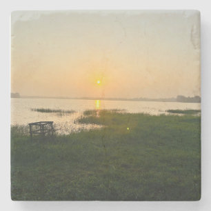 Posavasos De Piedra Vibraciones de Verano   Monograma de Sol y Arena d