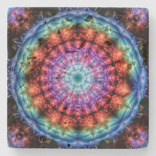 Posavasos De Piedra Vibrante Tie Dye Kaleidoscope Arcoiris Mandala