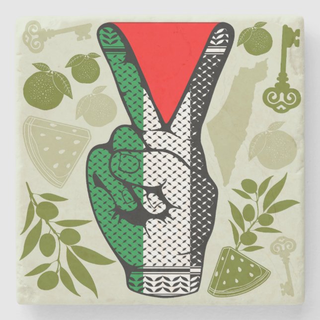 Posavasos De Piedra Victory Sign Hand Resistance Red Triangle Symbol (Anverso)