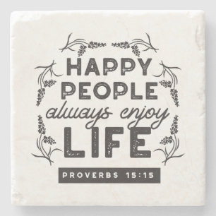 Posavasos De Piedra Vida Feliz con Fe – Proverbios 15:15 Arte