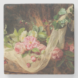 Posavasos De Piedra Vida fija con Rosas en un piso forestal - Lach A.