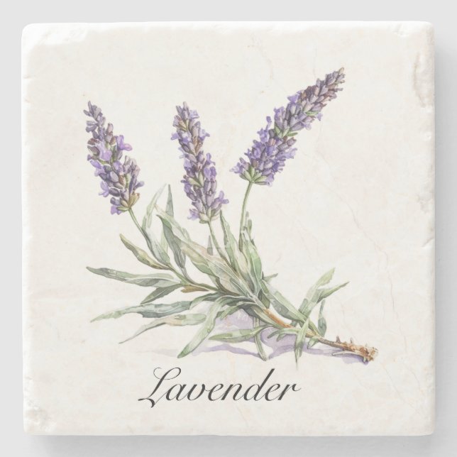 Posavasos De Piedra Vida herbal: Lavanda, personalizable (Anverso)