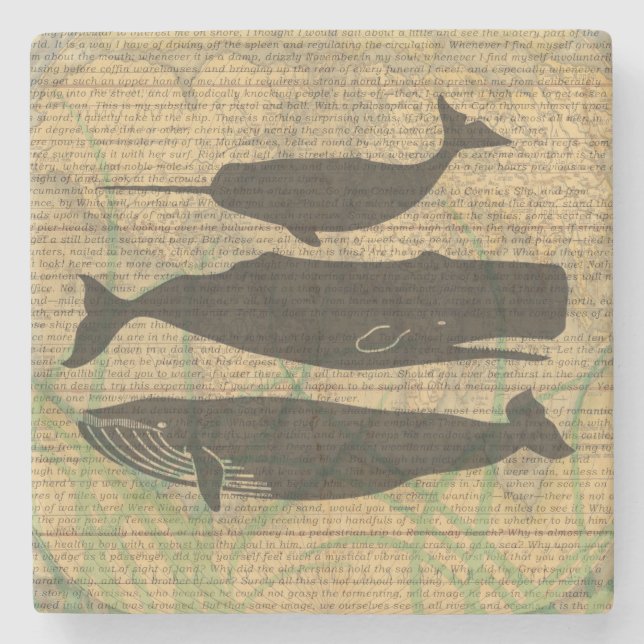 Posavasos De Piedra Vida marina náutica de ballena antigua (Anverso)