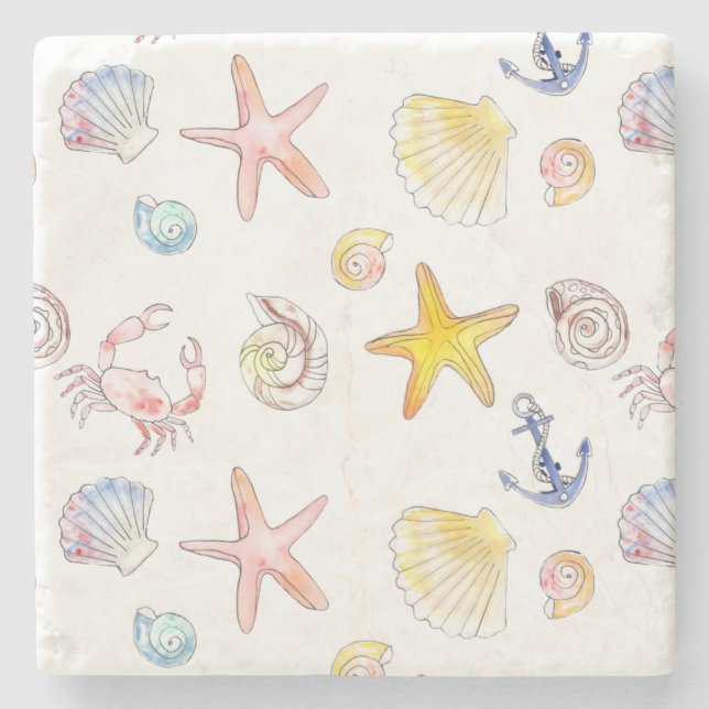 Posavasos De Piedra Vida marina y anclas (Anverso)