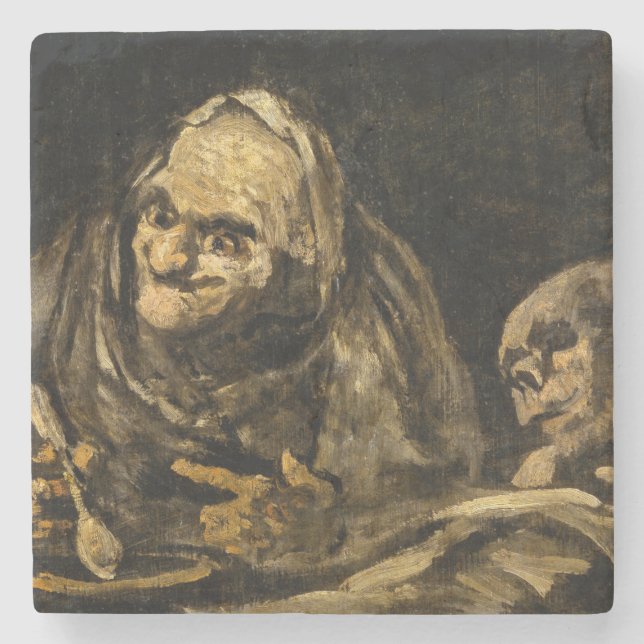 Posavasos De Piedra Vieja con esqueleto (muerte) (Francisco Goya) (Anverso)