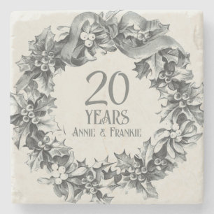 Posavasos De Piedra Vieja de época del 20° Aniversario Boda elegante