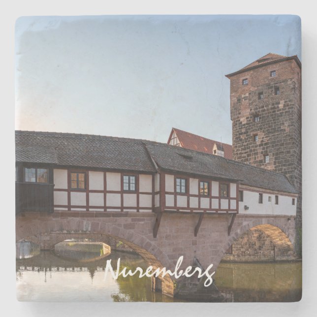 Posavasos De Piedra Viejo puente medieval en Nuremberg, Alemania (Anverso)