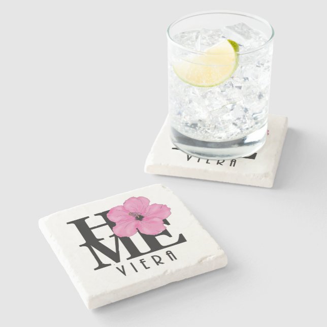 Posavasos De Piedra Viera HOME Pink Hibiscus (Lateral)