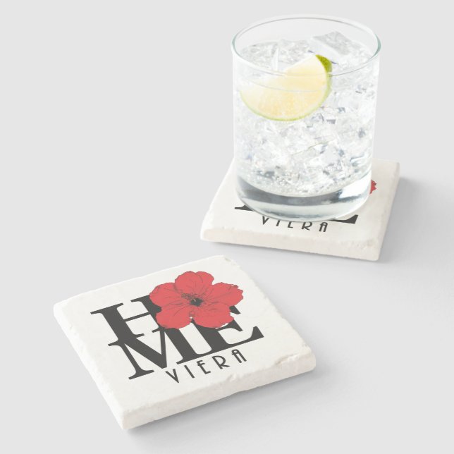 Posavasos De Piedra Viera HOME Red Hibiscus (Lateral)